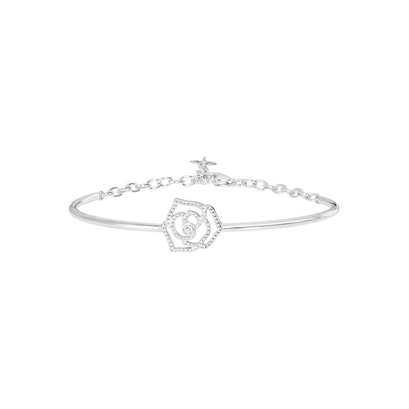 Bracelet demi-jonc rose perlée argent 925/000 rhodié et diamant de la marque La Garçonne
