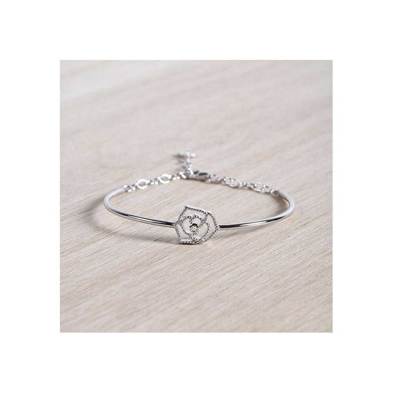 Bracelet demi-jonc rose perlée argent 925/000 rhodié et diamant de la marque La Garçonne