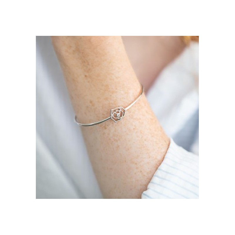 Bracelet demi-jonc rose perlée argent 925/000 rhodié et diamant de la marque La Garçonne