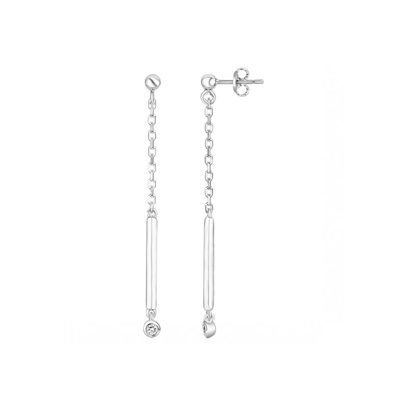 Boucles d’oreilles pendantes « Essensielle » argent 925/000 rhodié et diamant de la marque La Garçonne