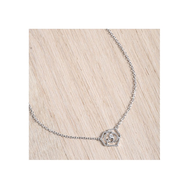 Collier argent "rose perlée" 925/000 rhodié et diamant La Garçonne