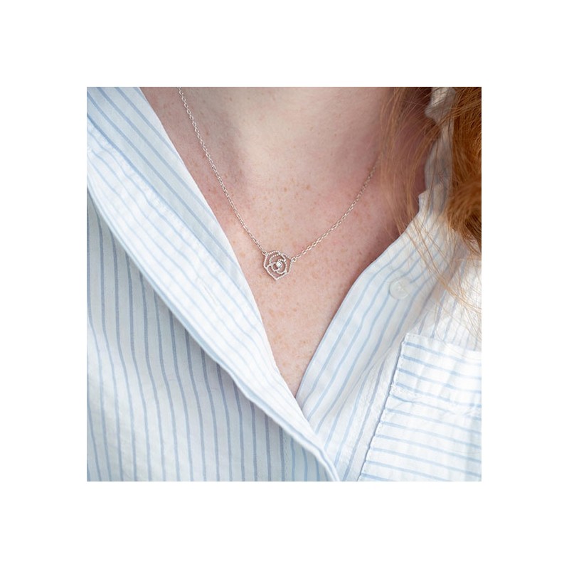 Collier argent "rose perlée" 925/000 rhodié et diamant La Garçonne