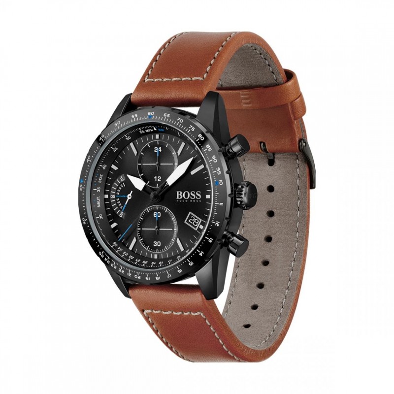 Montre homme boss acier bracelet cuir marron