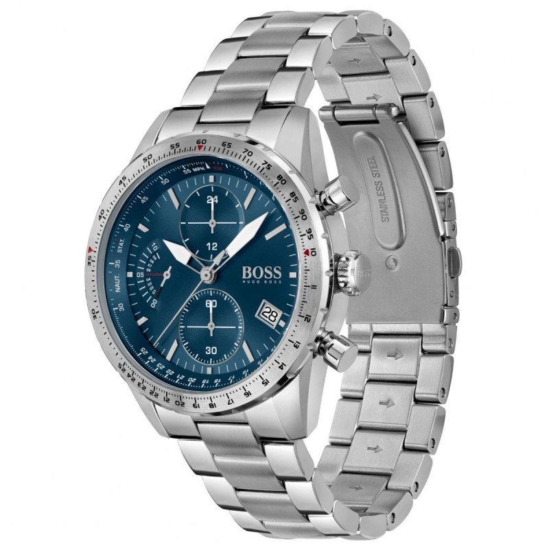 Montre homme boss acier argenté cadran bleu