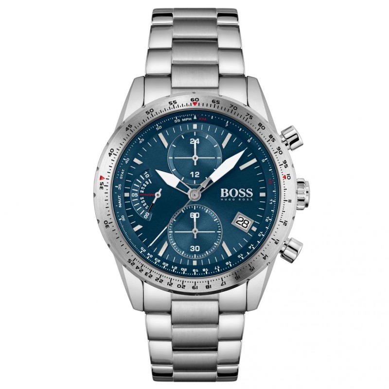 Montre homme boss acier argenté cadran bleu