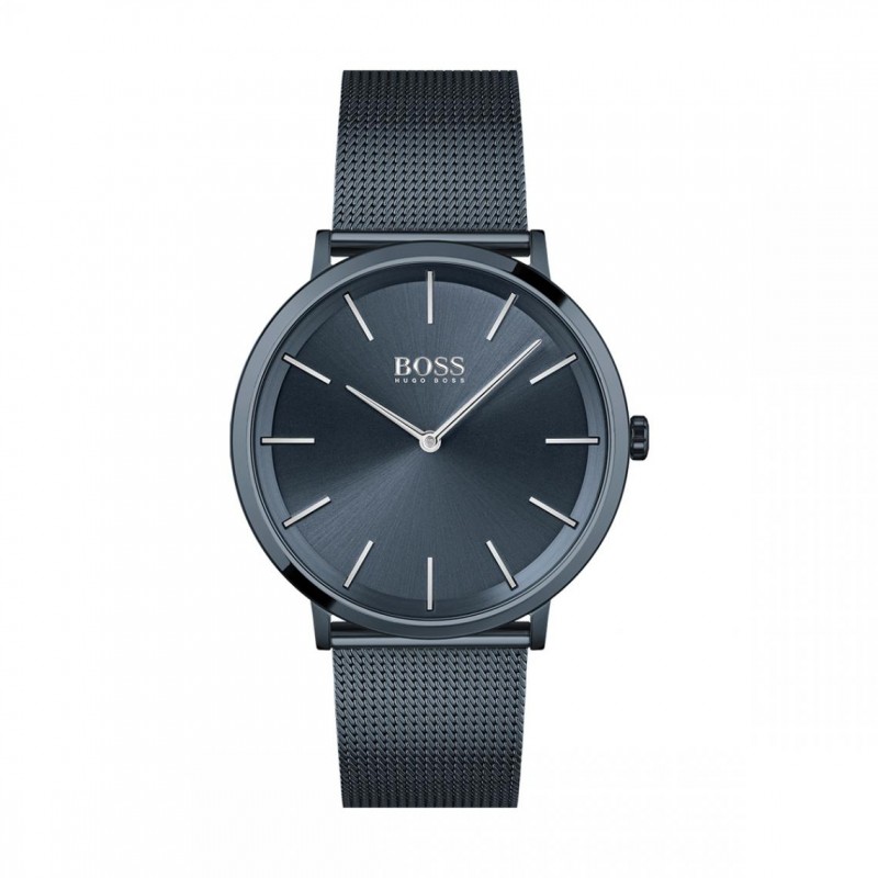Montre homme boss acier bleu bracelet milanais