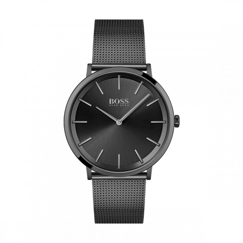 Montre homme boss acier noir bracelet milanais