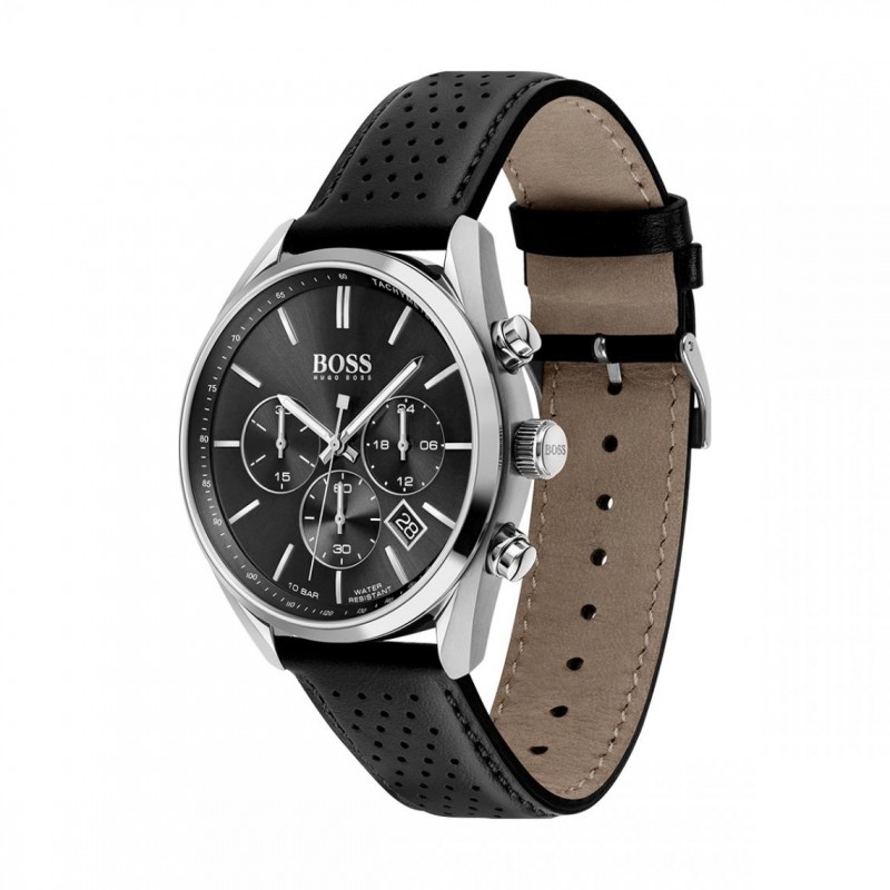 Montre homme boss bracelet cuir noir et cadran noir