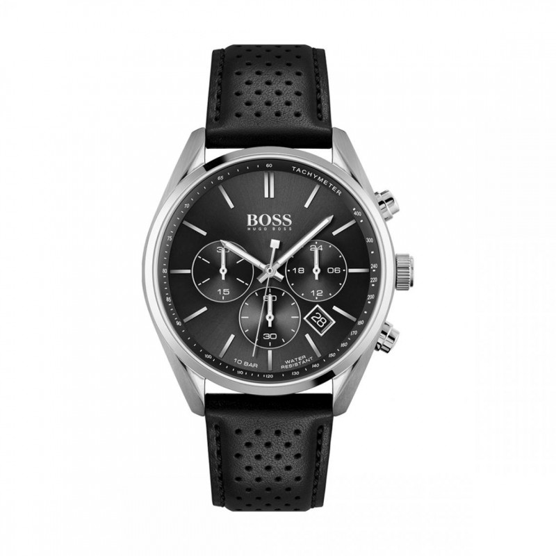 Montre homme boss bracelet cuir noir et cadran noir