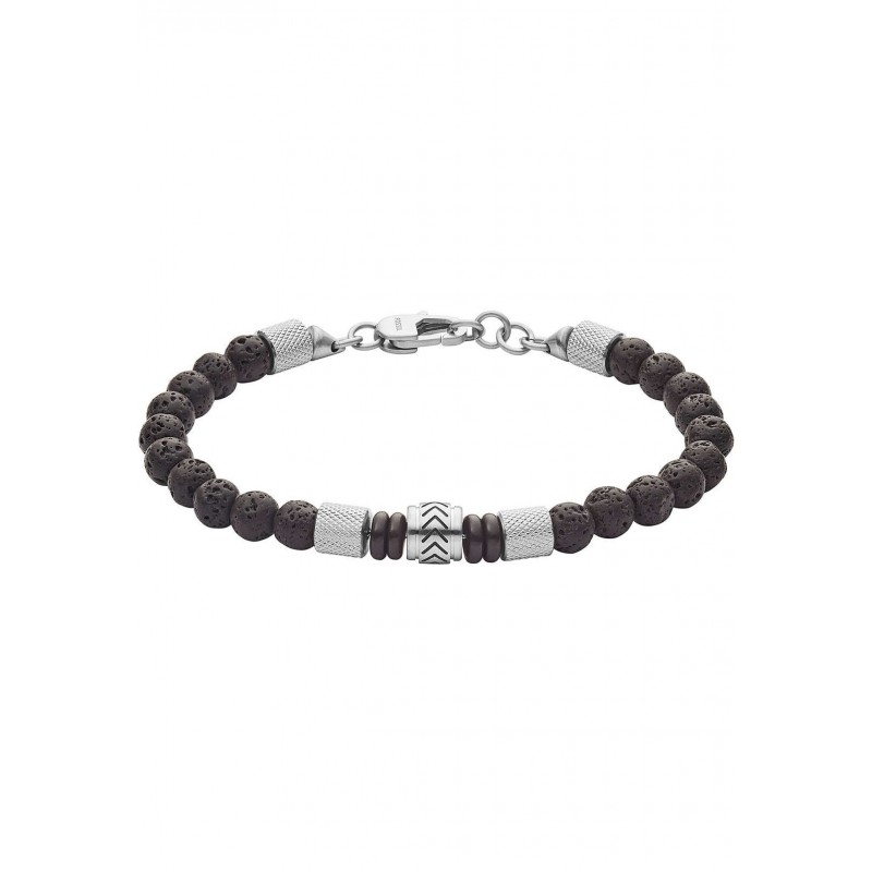 bracelet Fossil homme acier et pières de lave