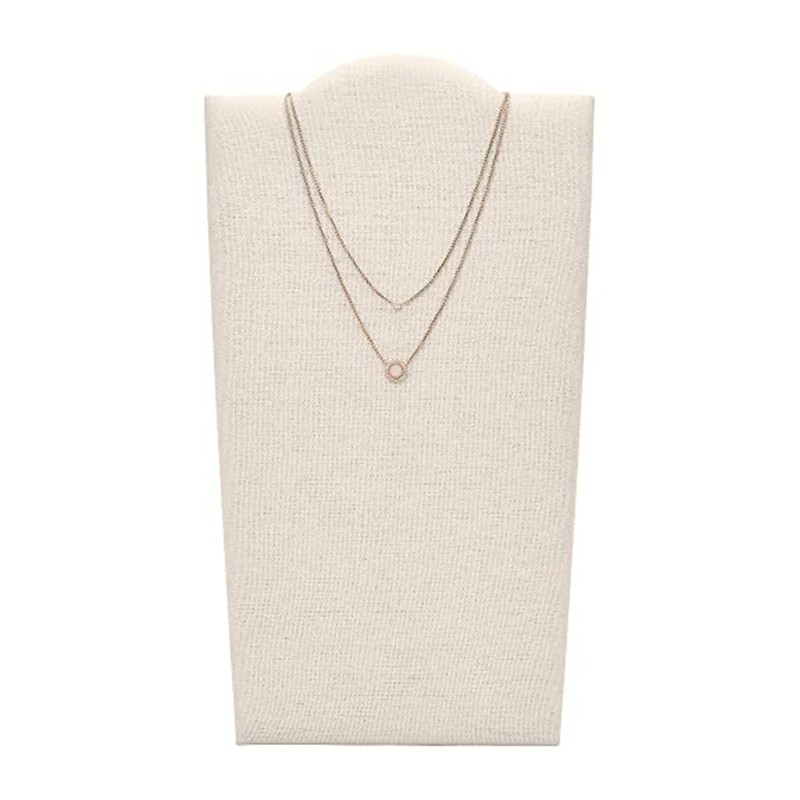 collier double chaine  Fossil femme acier doré rose