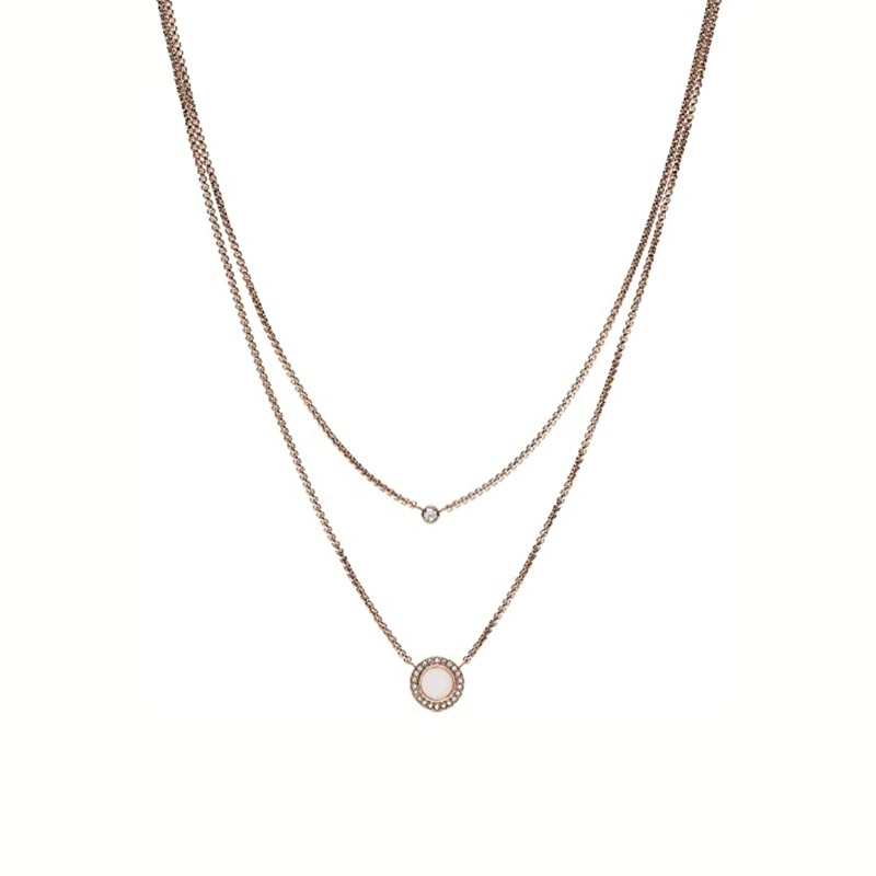 collier double chaine  Fossil femme acier doré rose