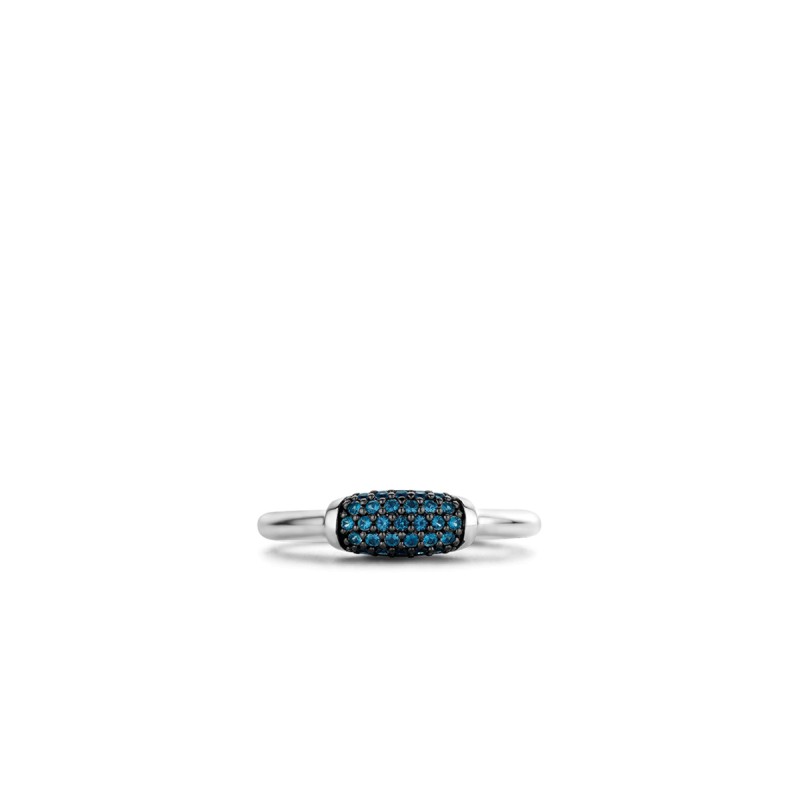 BAGUE EN ARGENT 925/000 RHODIE ET OXYDE DE ZIRCONIUM BLEU