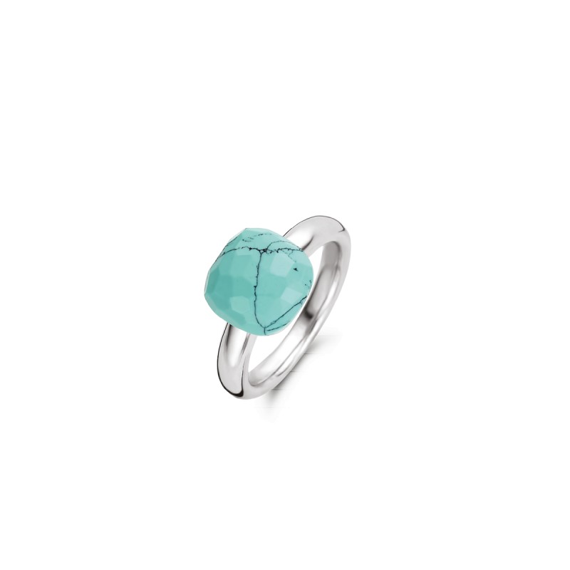 BAGUE EN ARGENT 925/000 RHODIE ET PIERRE TURQUOISE