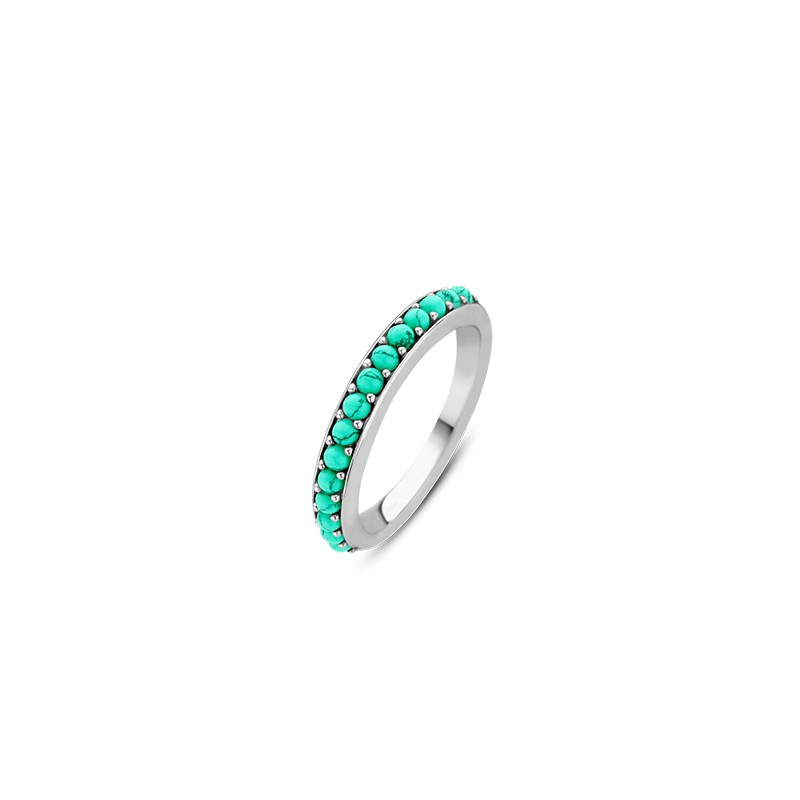 BAGUE EN ARGENT 925/000 RHODIE ET CRISTAL TURQUOISE