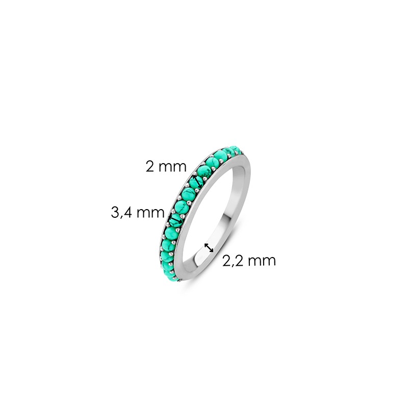 BAGUE EN ARGENT 925/000 RHODIE ET CRISTAL TURQUOISE