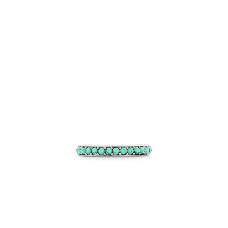 BAGUE EN ARGENT 925/000 RHODIE ET CRISTAL TURQUOISE