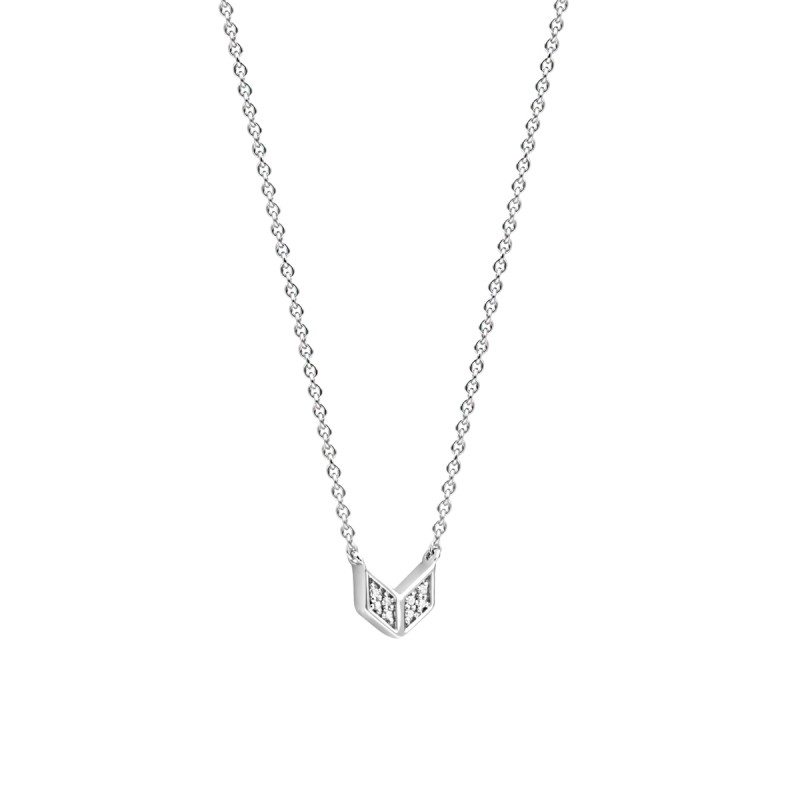 colliermotif pointe de fleche en argent et solitaire d'oxyde de zirconium