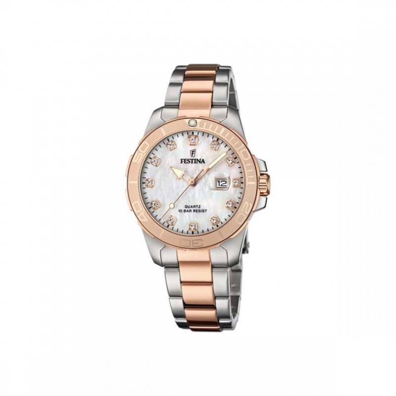 Montre femme Festina acier bicolore argenté et doré rose