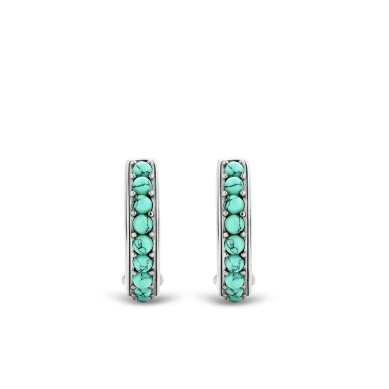 boucles d'oreilles créoles argent et perle turquoise