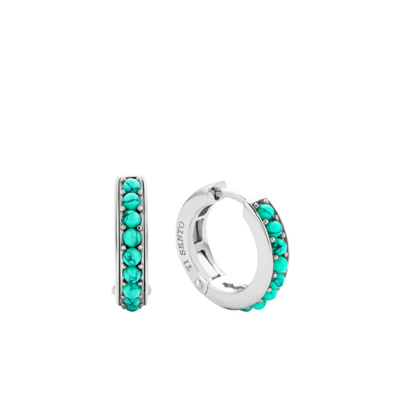 boucles d'oreilles créoles argent et perle turquoise