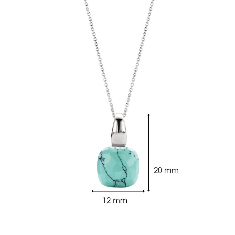 collier en argent et motif carré turquoise