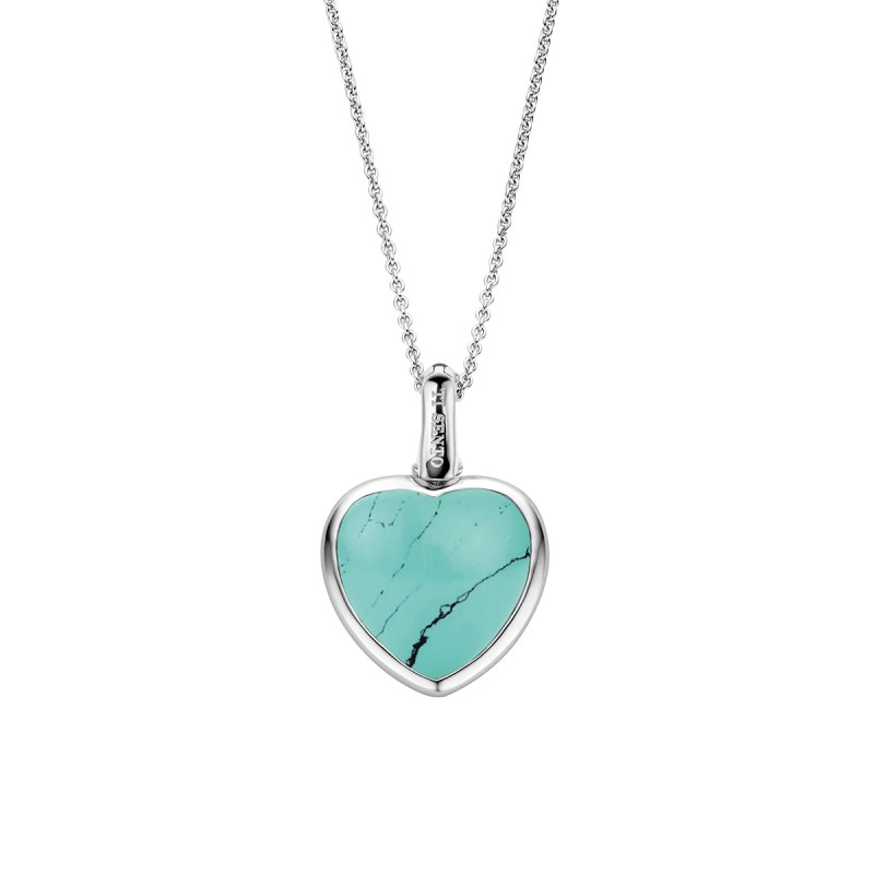 collier en argent et motif coeur turquoise