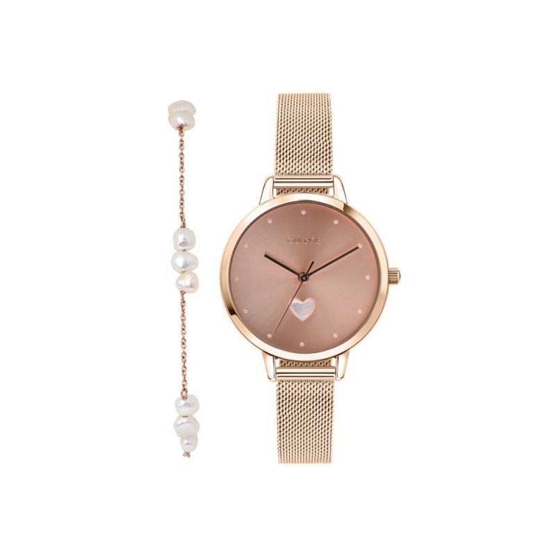Coffret montre acier doré rosé Oui and Me collection Amourette