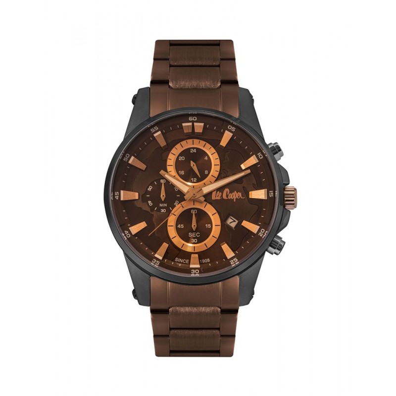 Montre Lee Cooper homme acier noir et bracelet marron