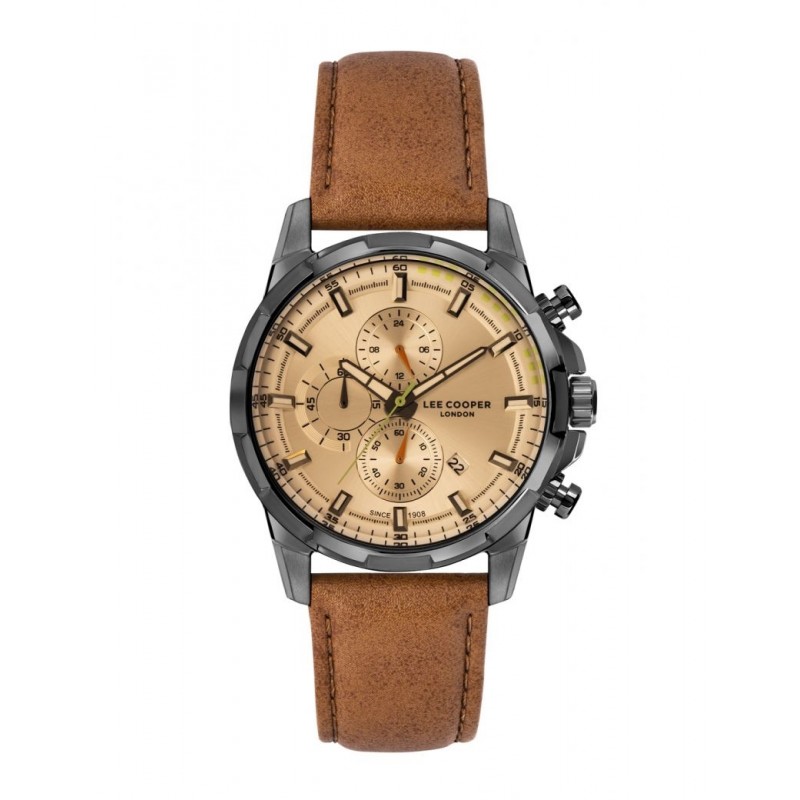 Montre Lee Cooper homme acier gris bracelet cuir marron