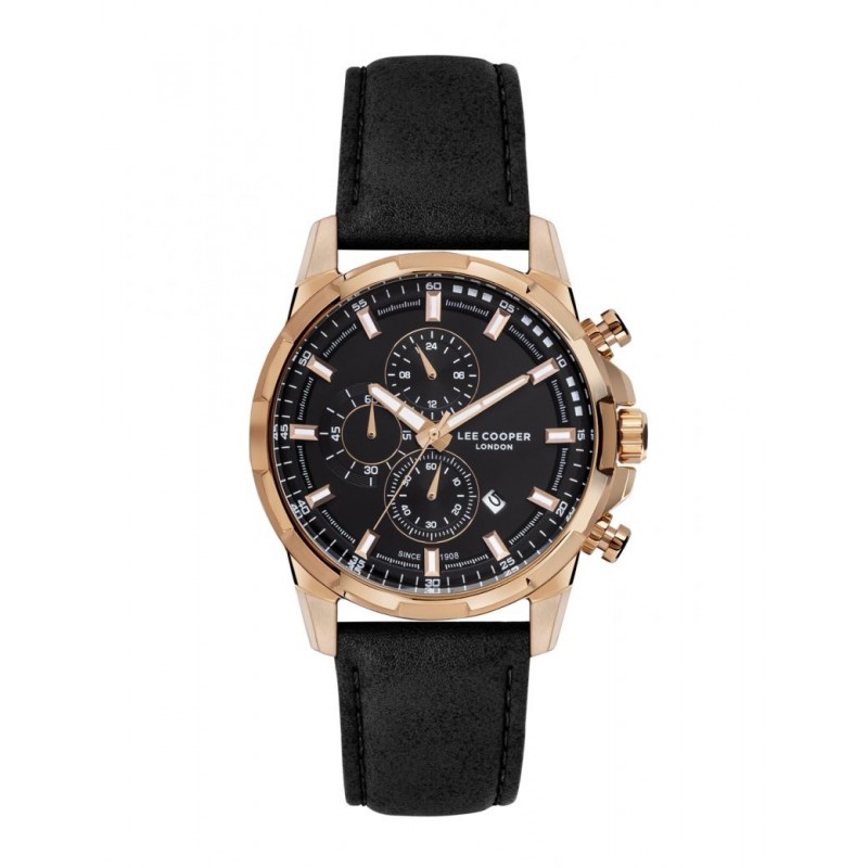 Montre Lee Cooper homme acier doré bracelet cuir noir  