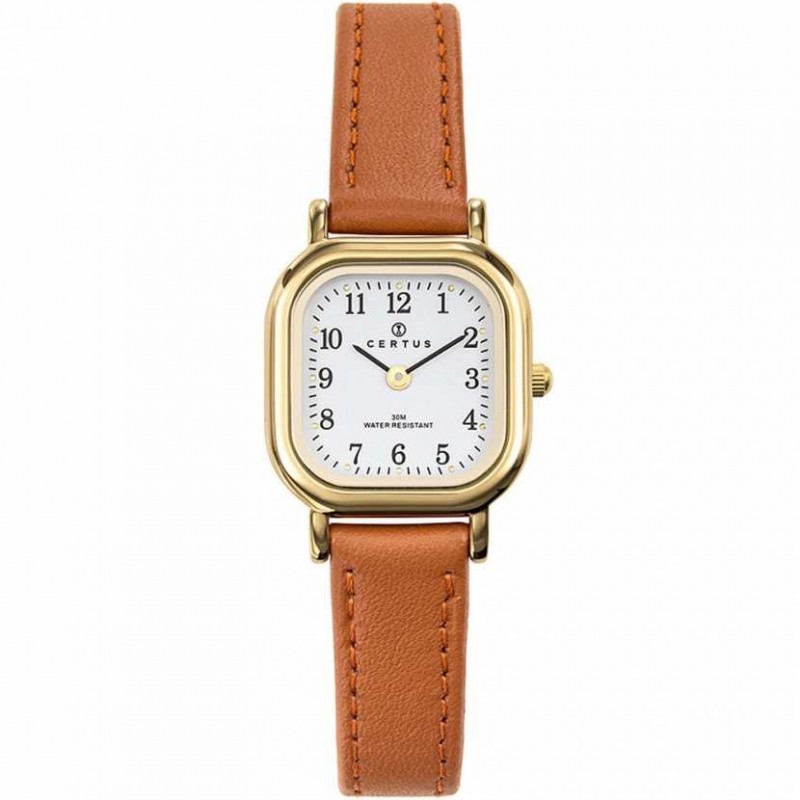 montre femme Certus acier doré rose bracelet cuir marron 