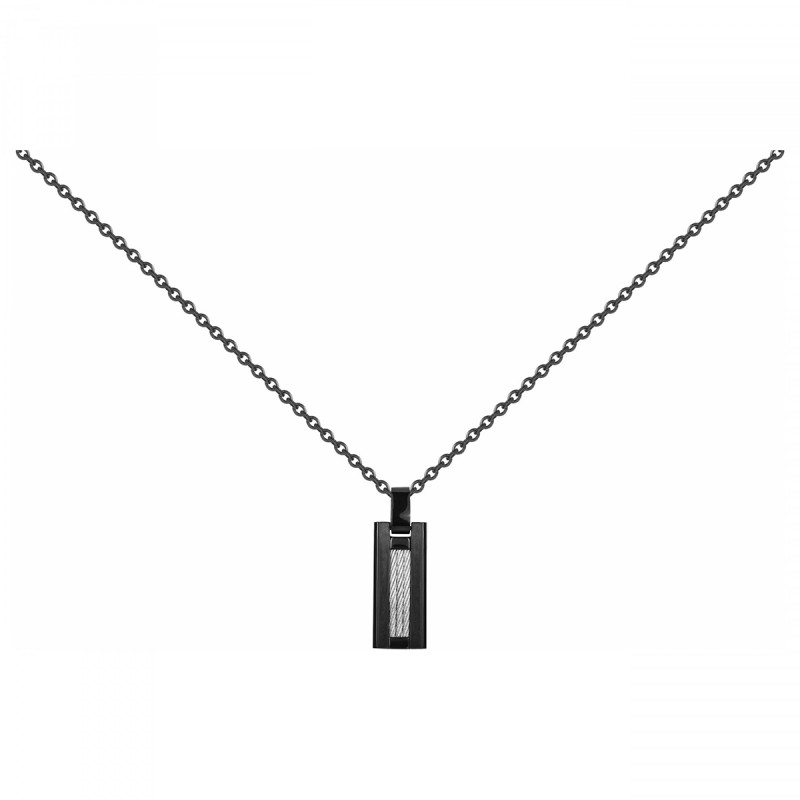collier Phebus homme plaque acier noir
