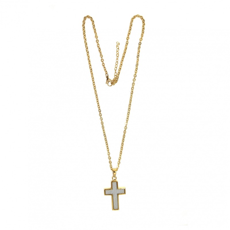 Collier Homme Phebus en acier doré motif croix 