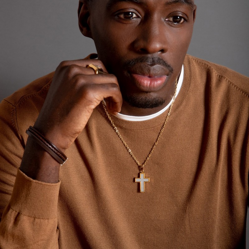 Collier Homme Phebus en acier doré motif croix 