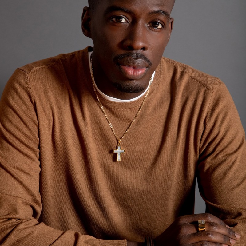 Collier Homme Phebus en acier doré motif croix 