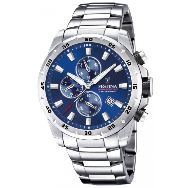 Montre femme Festina acier argenté cadran bleu