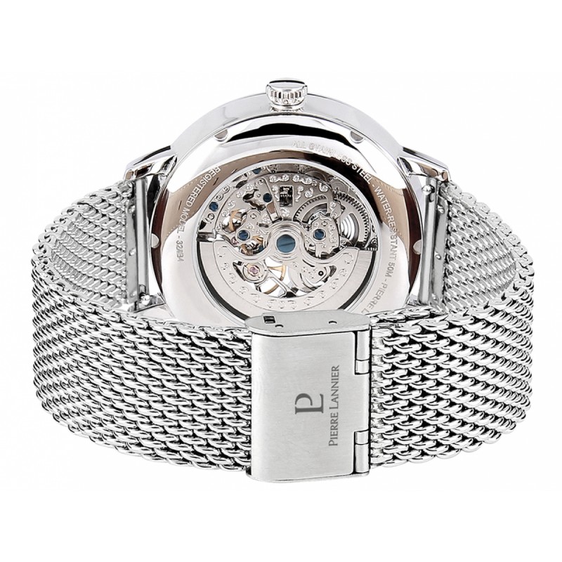 Coffret Montre Pierre Lannier Automatic acier couleur argent et cuir marron