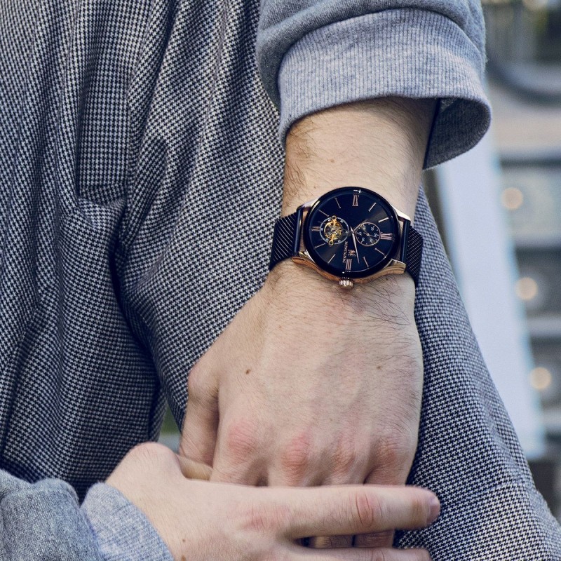 Montre montignac automatique dorée rose et noire 