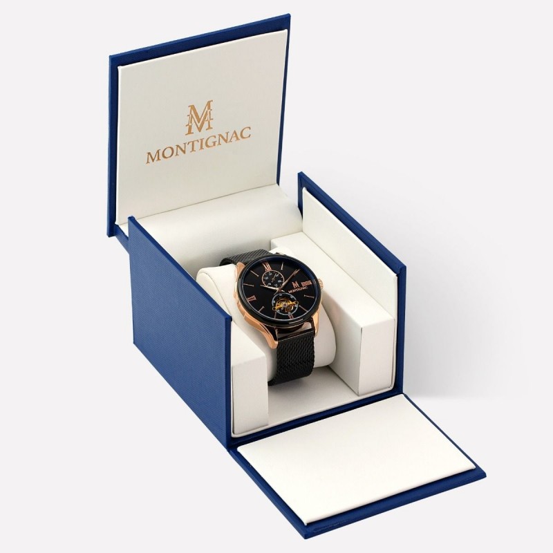 Montre montignac automatique dorée rose et noire 