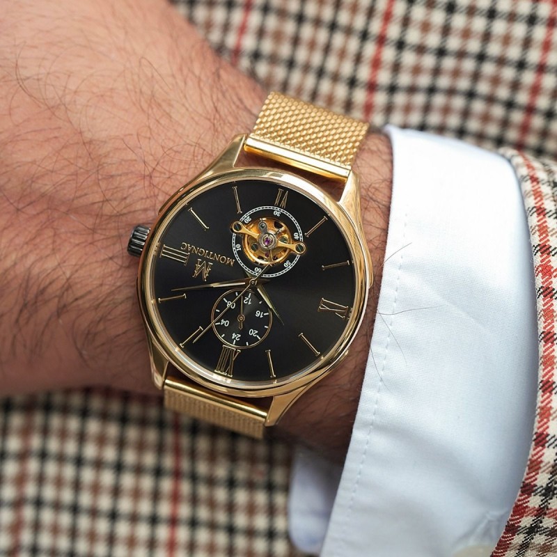 Montre montignac automatique dorée et noire 