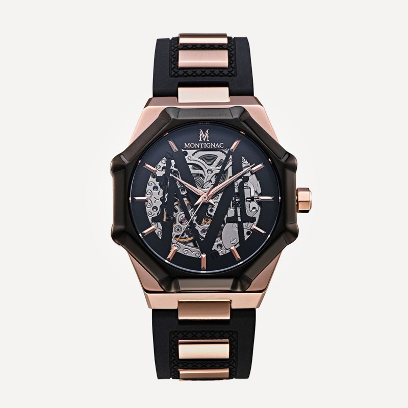 Montre montignac automatique dorée rose et noire 
