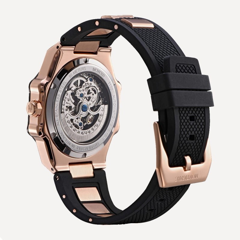 Montre montignac automatique dorée rose et noire 