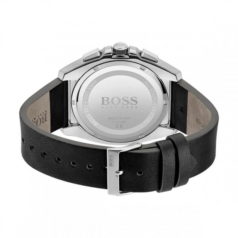 Montre homme boss bracelet cuir noir et cadran noir