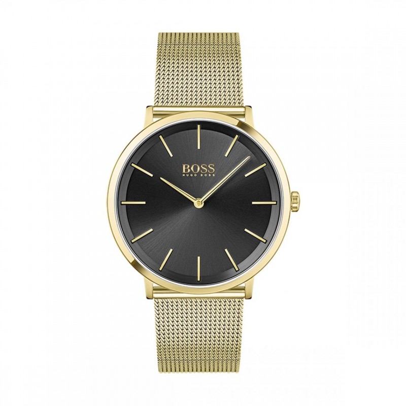 Montre homme boss acier noir bracelet milanais