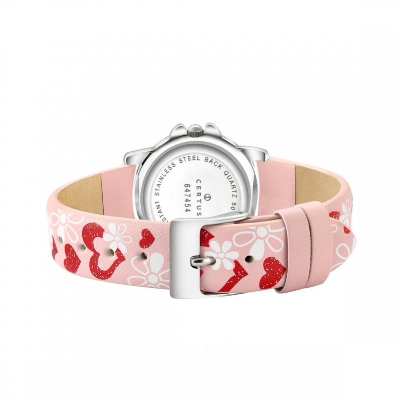 Montre Certus fille bracelet cuir rose et blanc
