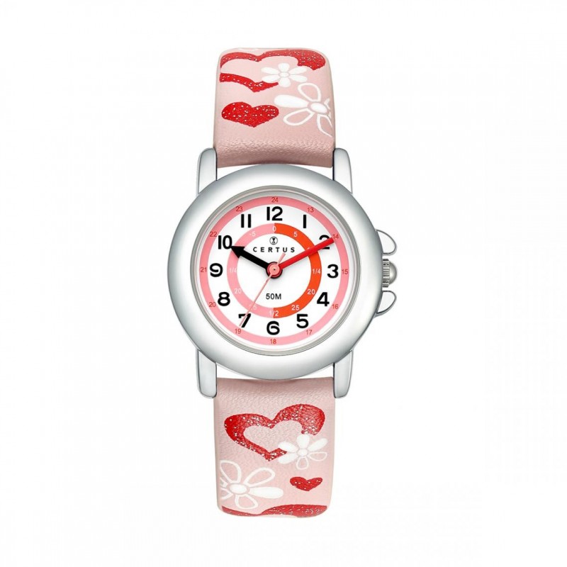 Montre Certus fille bracelet cuir rose et blanc