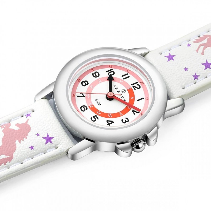 Montre Certus fille bracelet cuir blanc motif licorne