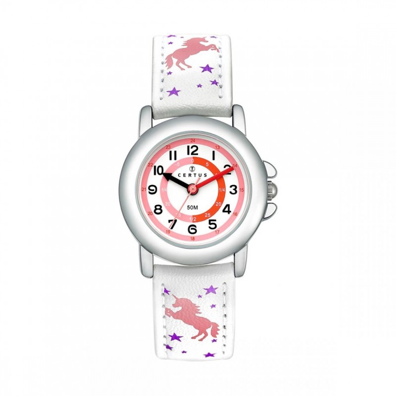 Montre Certus fille bracelet cuir blanc motif licorne