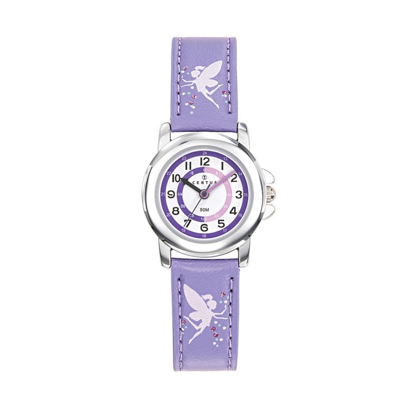 Montre Certus fille bracelet cuir violet motif fée